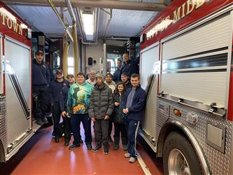Students visiting fire department